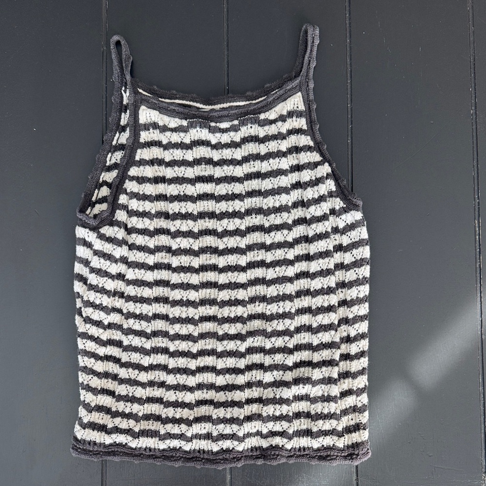American Eagle Outfitters Black & White Striped Knit Tank